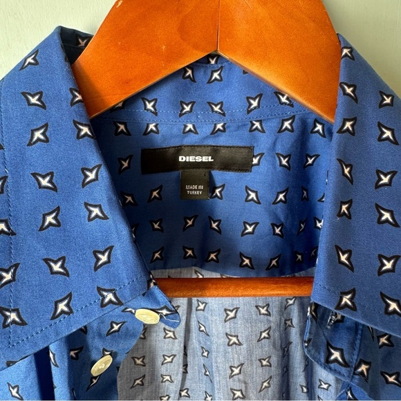 Diesel Blue Geometric Button Down Shirt - Picture 4 of 10